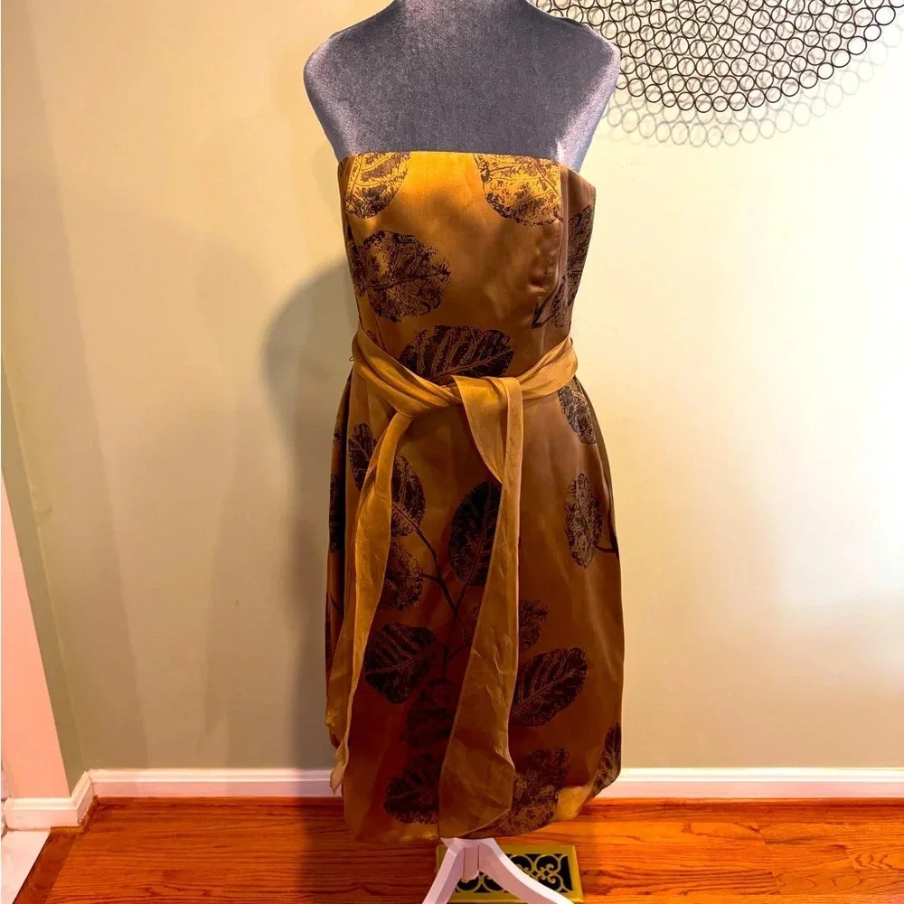 Talbots 100% Silk Gold Strapless Cocktail Dress - Size 10
